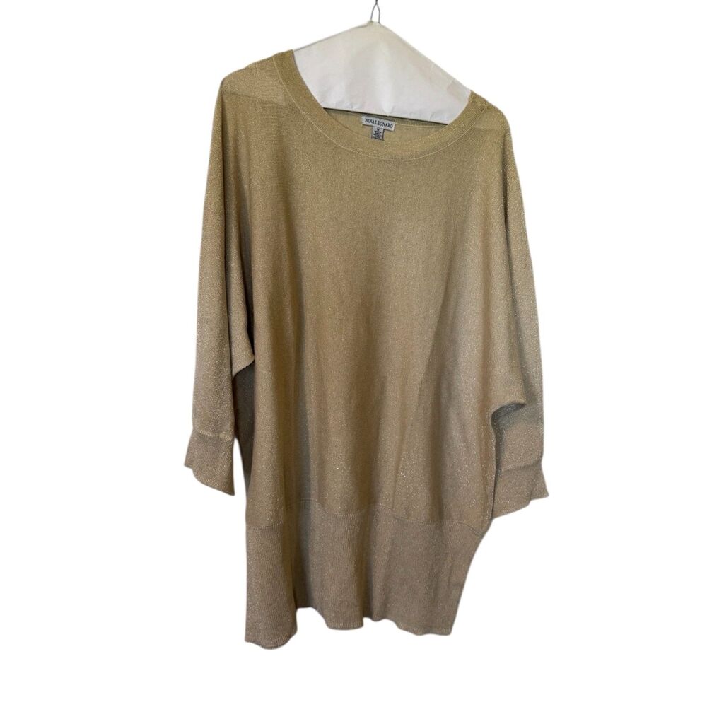 Nina Leonard Gold Glitter ¾ Sleeve Shirt Women’s Size 1X
